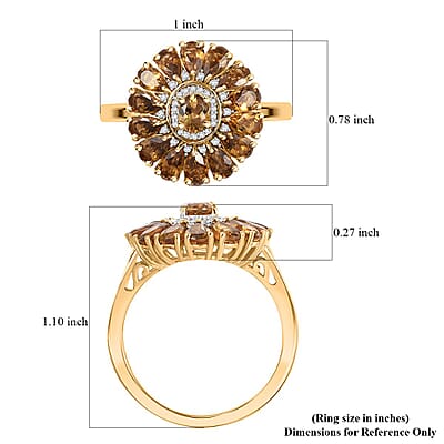 D'Joy Premium Golden Turkizite and White Zircon 3.80 ctw Sunflower Ring in 18K Vermeil YG and Rhodium Over Sterling Silver (Size 10.0)
