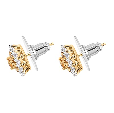 D'Joy Madagascar Yellow Sapphire and White Zircon 1.80 ctw Double Halo Earrings in 18K Vermeil YG and Rhodium Over Sterling Silver