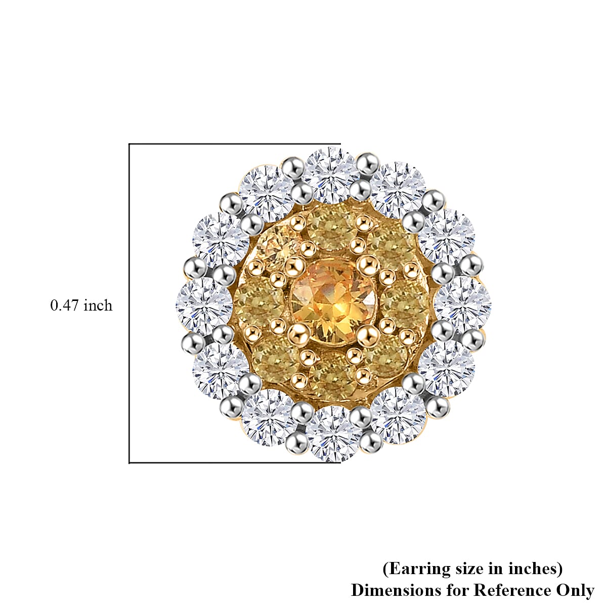 D'Joy Madagascar Yellow Sapphire and White Zircon 1.80 ctw Double Halo Earrings in 18K Vermeil YG and Rhodium Over Sterling Silver