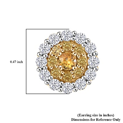 D'Joy Madagascar Yellow Sapphire and White Zircon 1.80 ctw Double Halo Earrings in 18K Vermeil YG and Rhodium Over Sterling Silver