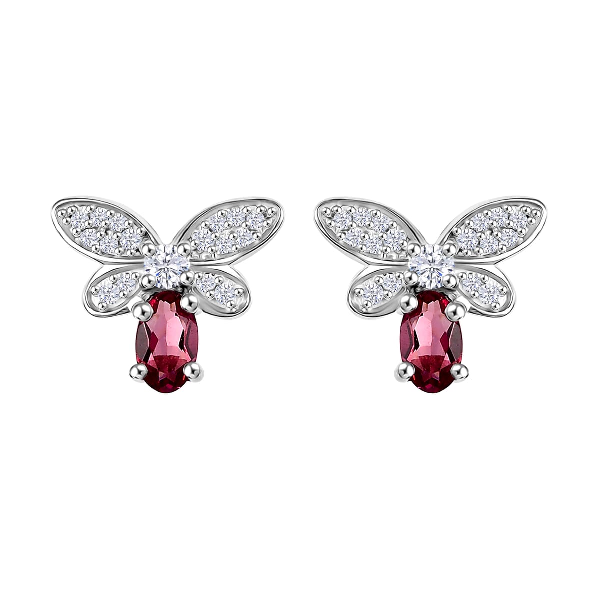 Luxuriant Bixbite (LG) and White Zircon 0.70 ctw Butterfly Earrings in Rhodium Over Sterling Silver image number 0