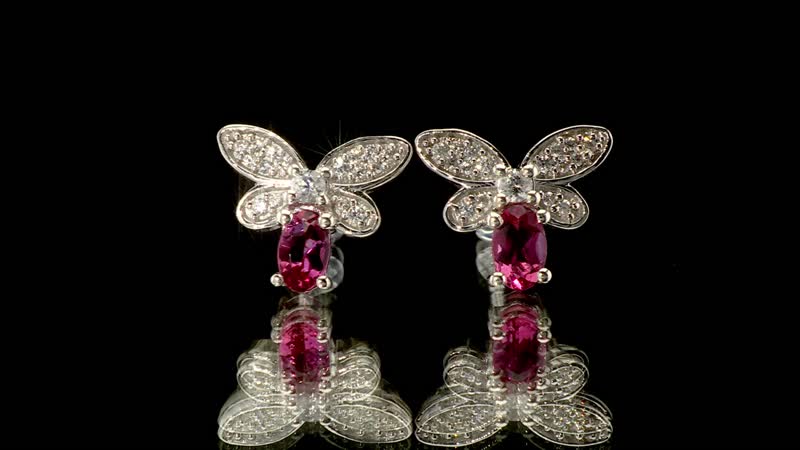 Luxuriant Bixbite (LG) and White Zircon 0.70 ctw Butterfly Earrings in Rhodium Over Sterling Silver