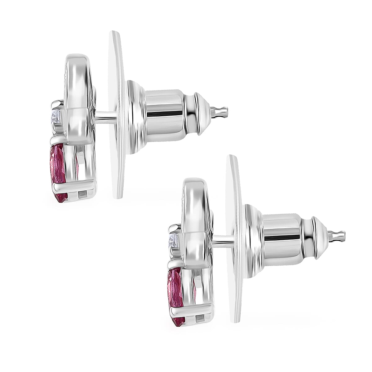 Luxuriant Bixbite (LG) and White Zircon 0.70 ctw Butterfly Earrings in Rhodium Over Sterling Silver