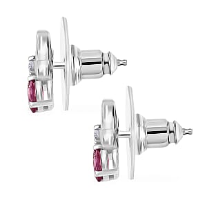 Luxuriant Bixbite (LG) and White Zircon 0.70 ctw Butterfly Earrings in Rhodium Over Sterling Silver