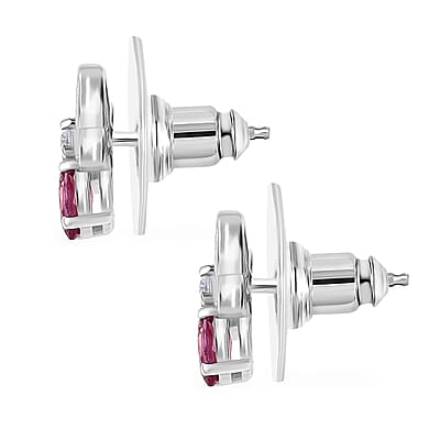 Luxuriant Bixbite (LG) and White Zircon 0.70 ctw Butterfly Earrings in Rhodium Over Sterling Silver