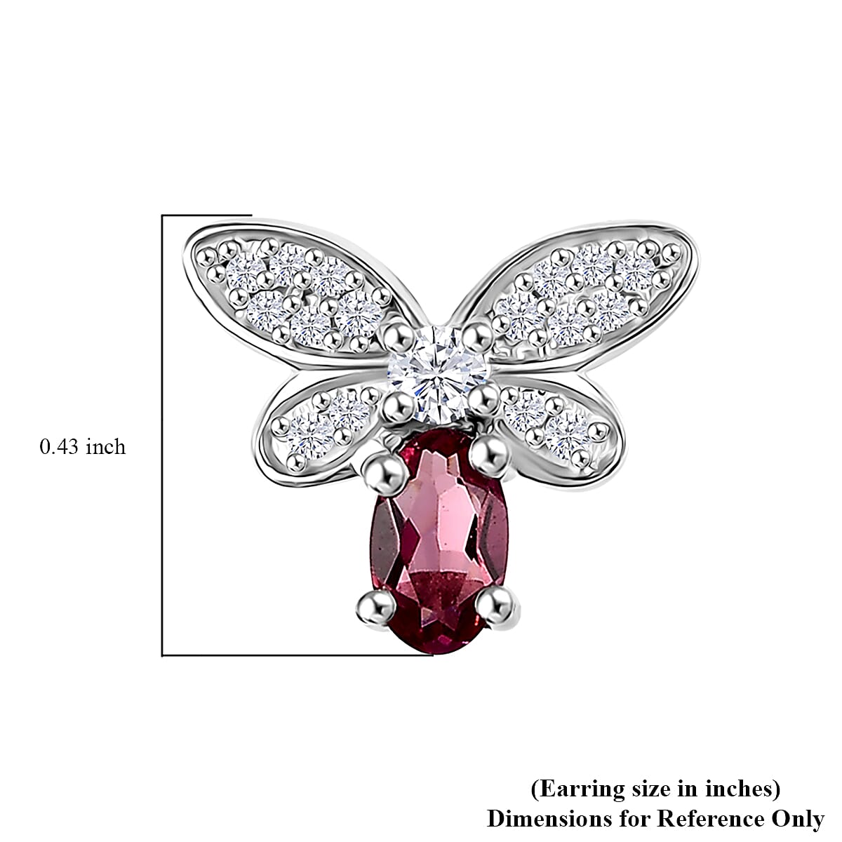 Luxuriant Bixbite (LG) and White Zircon 0.70 ctw Butterfly Earrings in Rhodium Over Sterling Silver