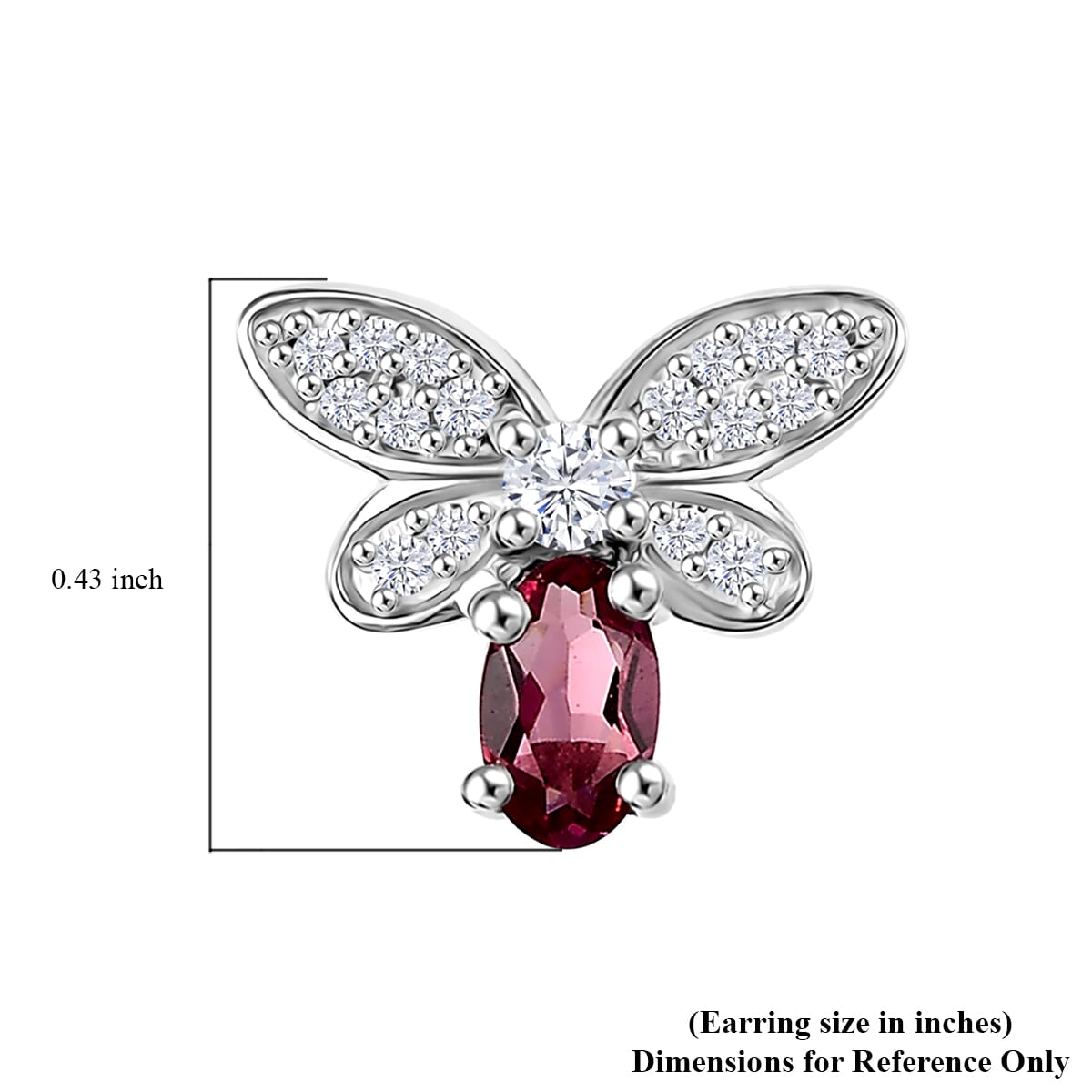 Luxuriant Bixbite (LG) and White Zircon 0.70 ctw Butterfly Earrings in Rhodium Over Sterling Silver image number 4