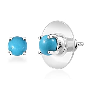 D'Joy Sleeping Beauty Turquoise 1.10 ctw Solitaire Stud Earrings in Rhodium Over Sterling Silver