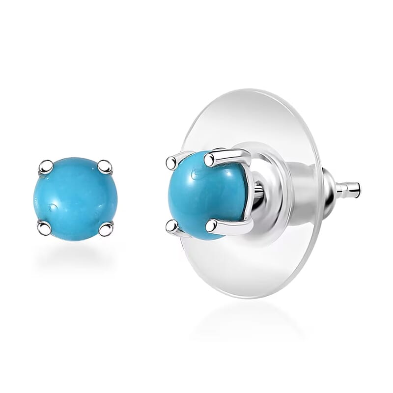 D'Joy Sleeping Beauty Turquoise 1.10 ctw Solitaire Stud Earrings in Rhodium Over Sterling Silver