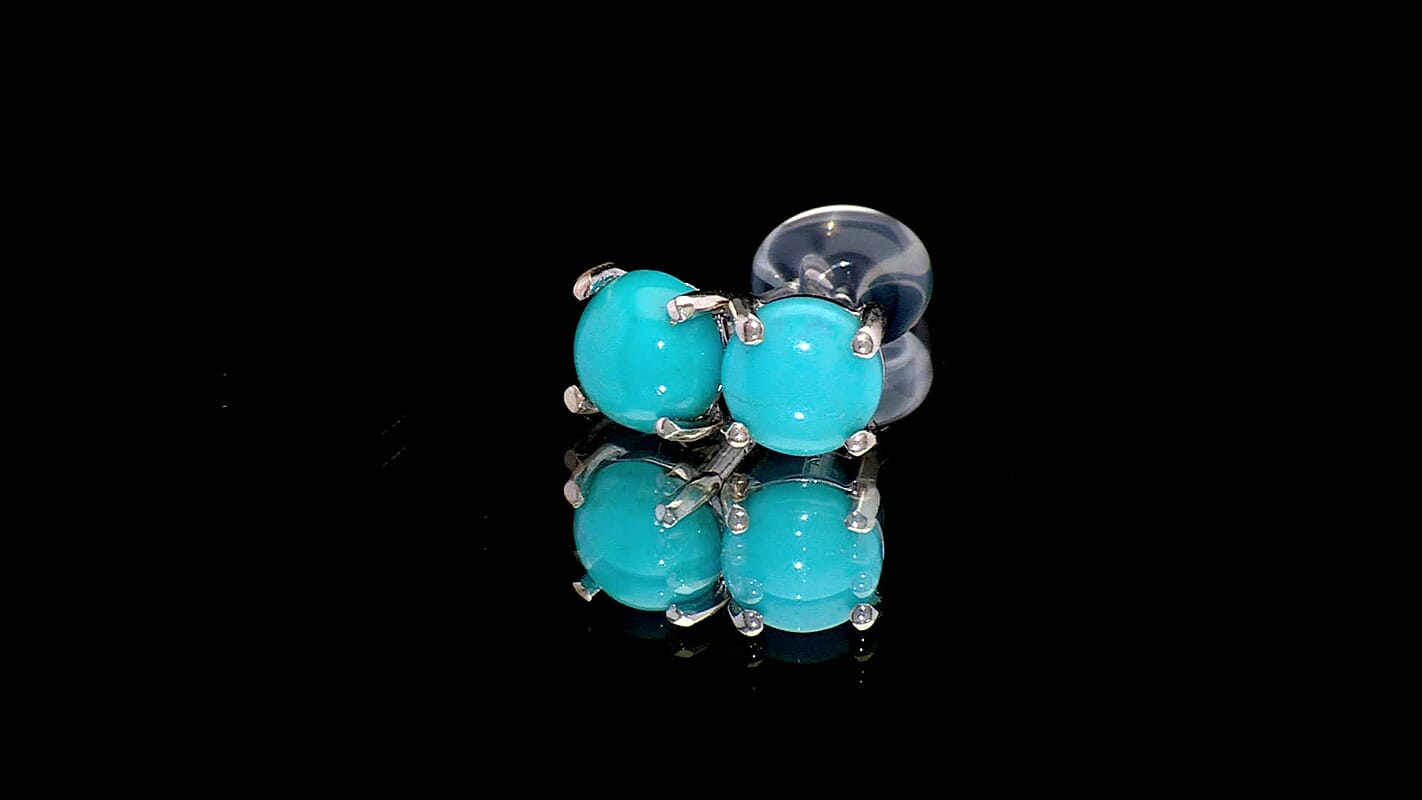 D'Joy Sleeping Beauty Turquoise 1.10 ctw Solitaire Stud Earrings in Rhodium Over Sterling Silver