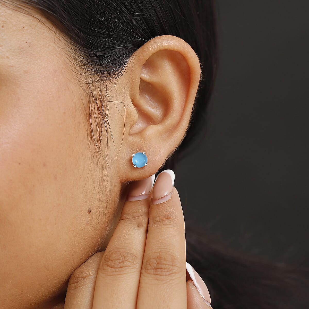 D'Joy Sleeping Beauty Turquoise 1.10 ctw Solitaire Stud Earrings in Rhodium Over Sterling Silver image number 2