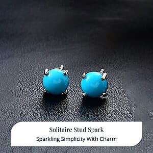 D'Joy Sleeping Beauty Turquoise 1.10 ctw Solitaire Stud Earrings in Rhodium Over Sterling Silver