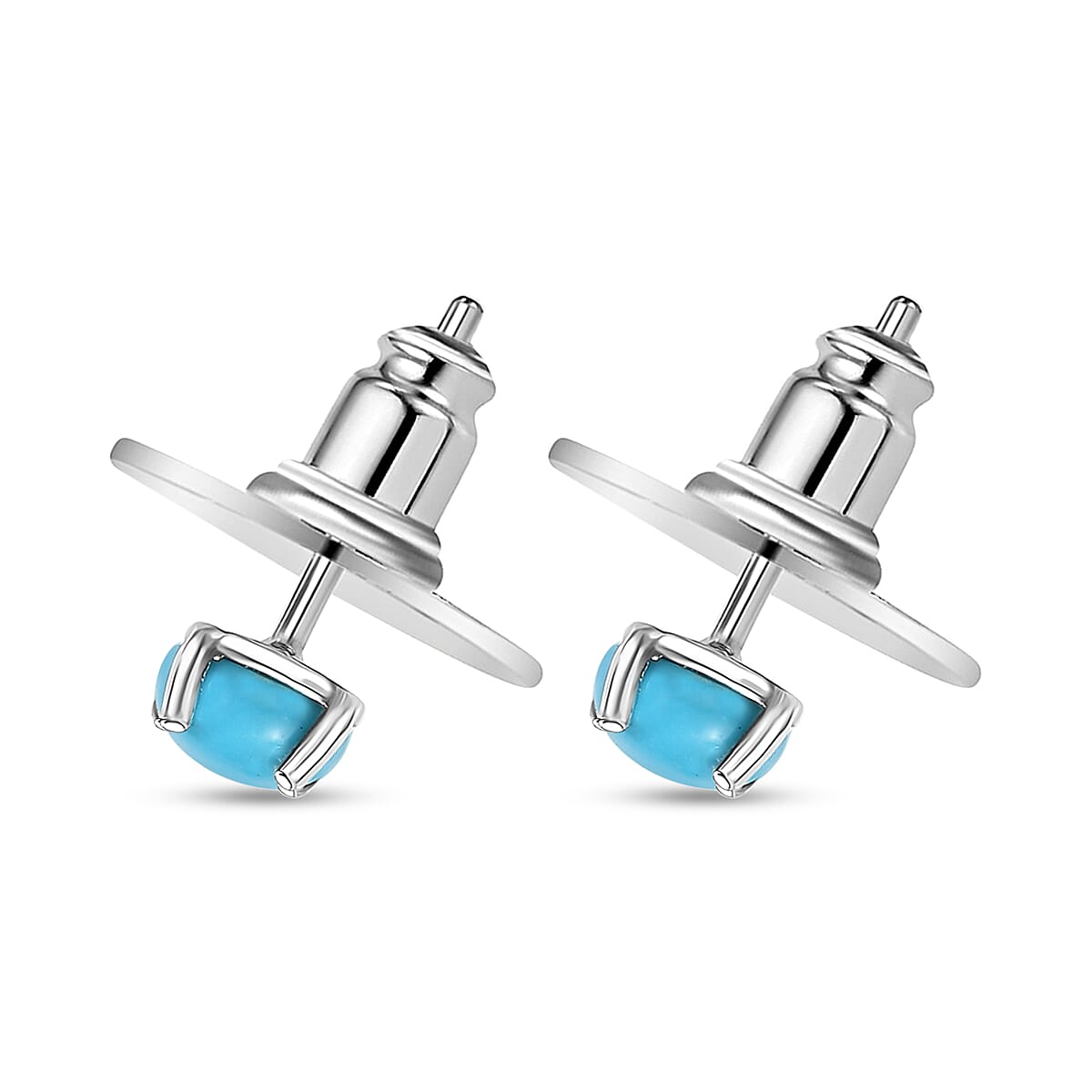 D'Joy Sleeping Beauty Turquoise 1.10 ctw Solitaire Stud Earrings in Rhodium Over Sterling Silver image number 3