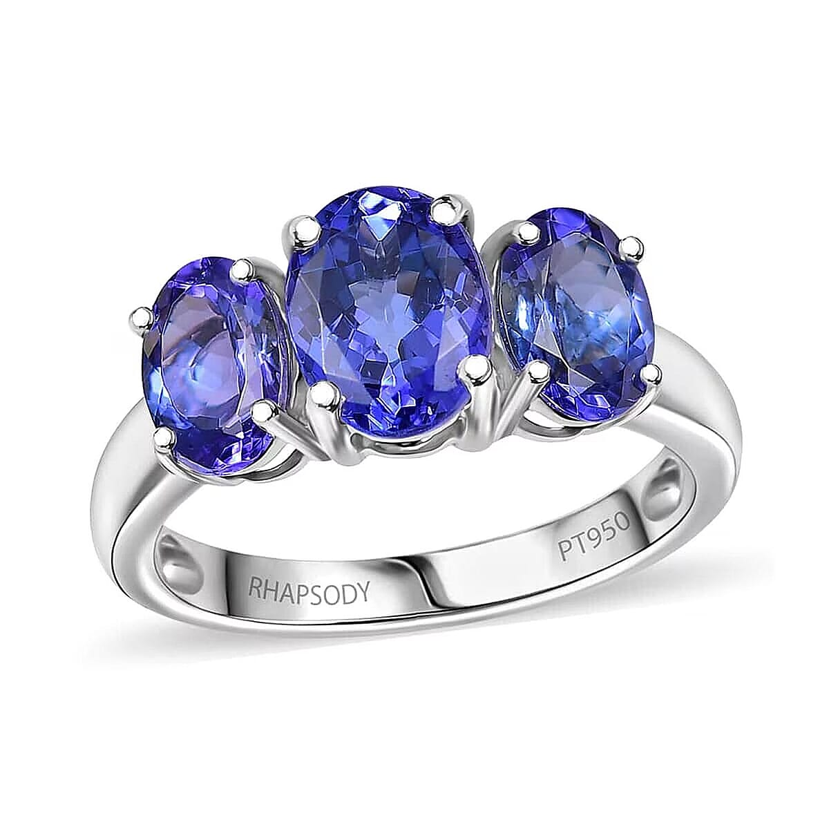 Certified & Appraised Rhapsody AAAA Tanzanite 3.26 ctw 3 Stone Ring in 950 Platinum (Size 11.0) 5.20 Grams image number 0
