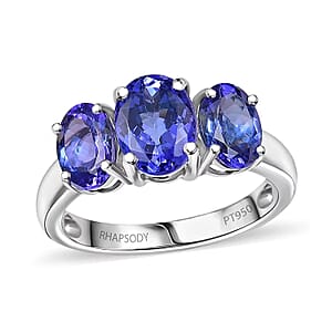 Certified & Appraised Rhapsody AAAA Tanzanite 3.26 ctw 3 Stone Ring in 950 Platinum (Size 11.0) 5.20 Grams