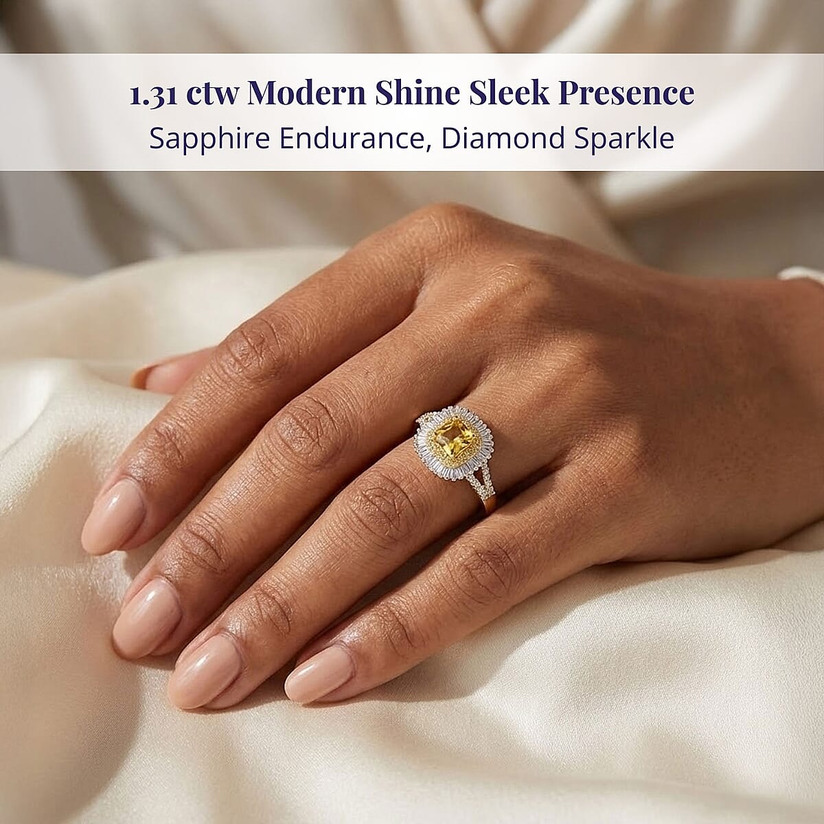 Certified and Appraised Luxoro AAA Madagascar Yellow Sapphire, White and Yellow Diamond Ring in 14K Yellow Gold 1.31 ctw (Size 5.5) image number 1