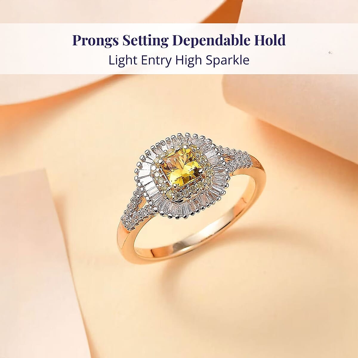 Certified and Appraised Luxoro AAA Madagascar Yellow Sapphire, White and Yellow Diamond Ring in 14K Yellow Gold 1.31 ctw (Size 5.5) image number 3