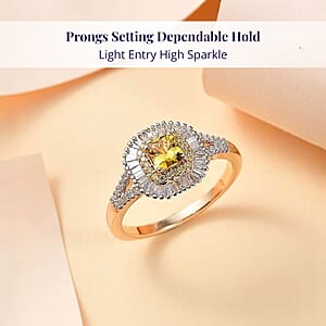 Certified and Appraised Luxoro AAA Madagascar Yellow Sapphire, White and Yellow Diamond Ring in 14K Yellow Gold 1.31 ctw (Size 5.5)