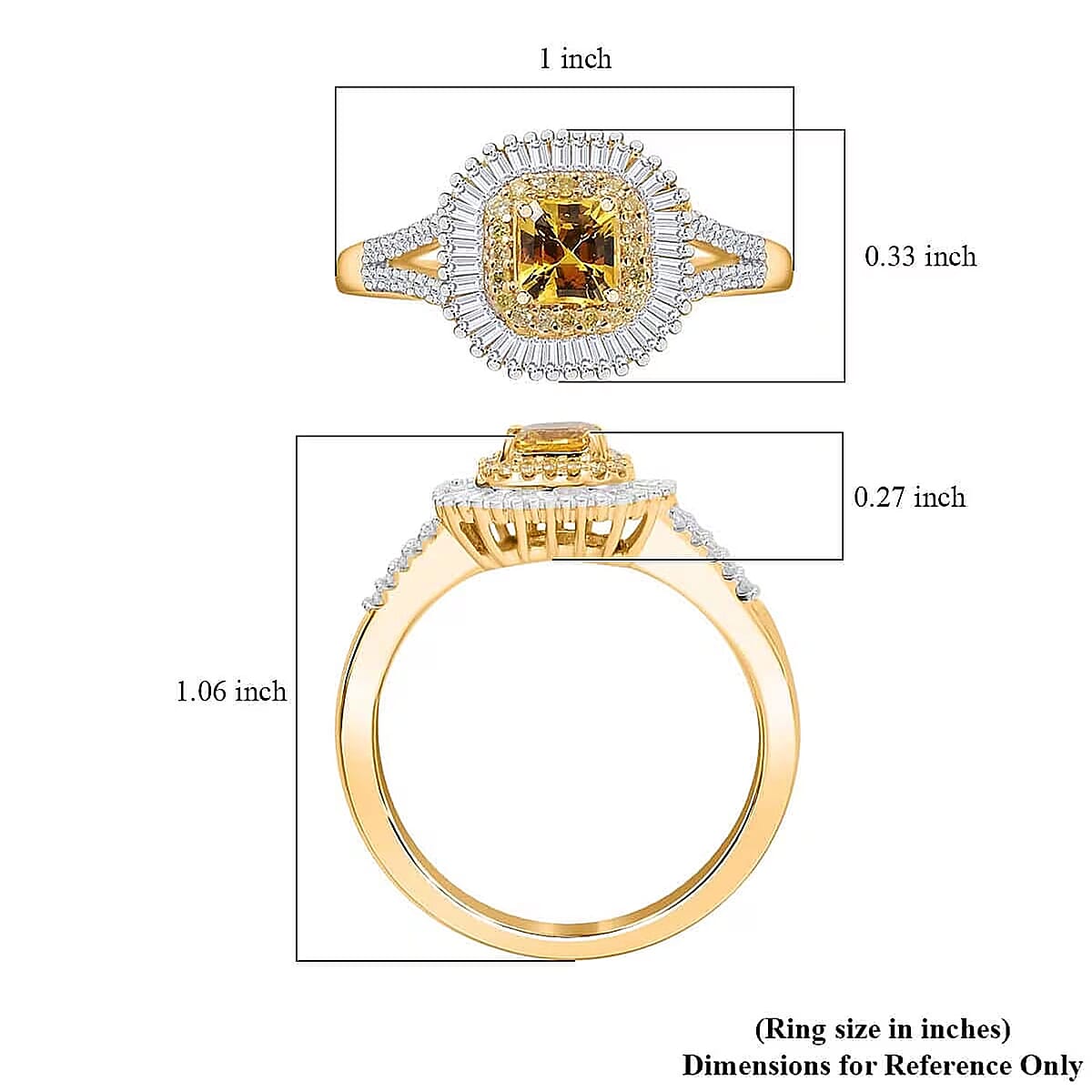 Certified and Appraised Luxoro AAA Madagascar Yellow Sapphire, White and Yellow Diamond Ring in 14K Yellow Gold 1.31 ctw (Size 5.5) image number 5