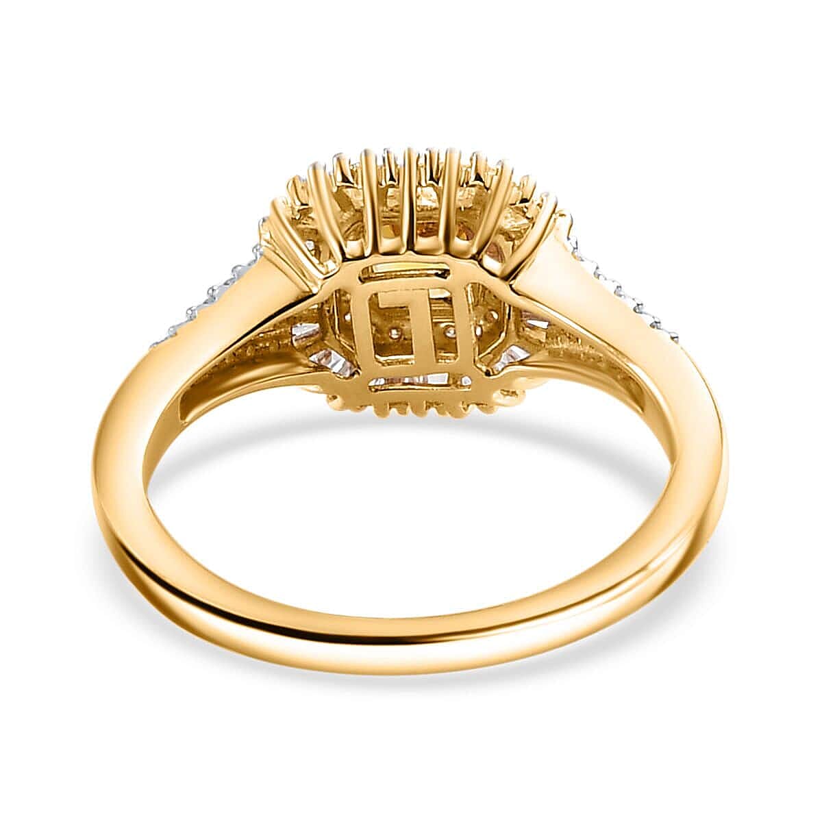 Certified & Appraised Luxoro AAA Pukhraj Yellow Sapphire, I2 White and Yellow Diamond 1.31 ctw Double Halo Ring in 14K Yellow Gold (Size 7.5) 4.15 Grams image number 4