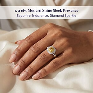 Certified & Appraised Luxoro AAA Madagascar Yellow Sapphire, I2 White and Yellow Diamond 1.31 ctw Double Halo Ring in 14K Yellow Gold (Size 9.5) 4.15 Grams