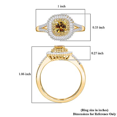 Certified & Appraised Luxoro AAA Madagascar Yellow Sapphire, I2 White and Yellow Diamond 1.31 ctw Double Halo Ring in 14K Yellow Gold (Size 11.0) 4.15 Grams