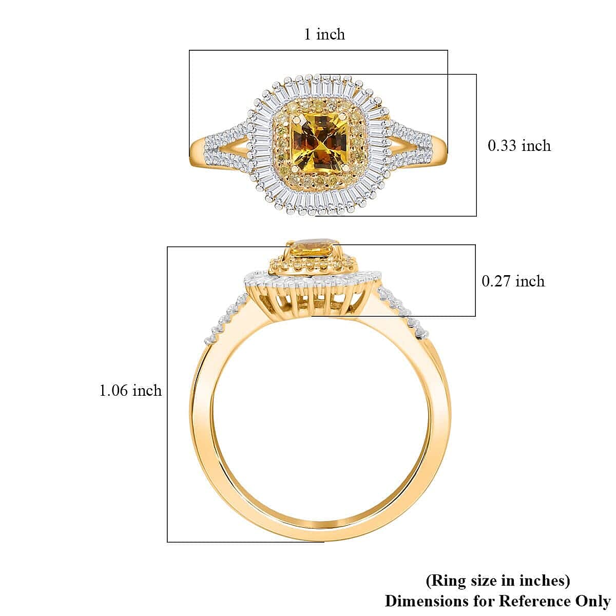 Certified & Appraised Luxoro AAA Pukhraj Yellow Sapphire, I2 White and Yellow Diamond 1.31 ctw Double Halo Ring in 14K Yellow Gold (Size 12.0) 4.15 Grams image number 5