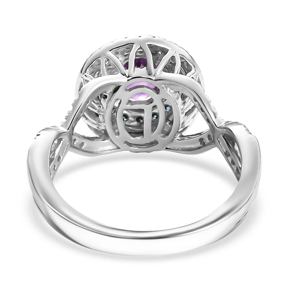 Certified & Appraised Luxoro AAA Lavender Sapphire, Blue and I2 White Diamond 2.00 ctw Ring in 14K White Gold (Size 11.0) 4.80 Grams image number 4