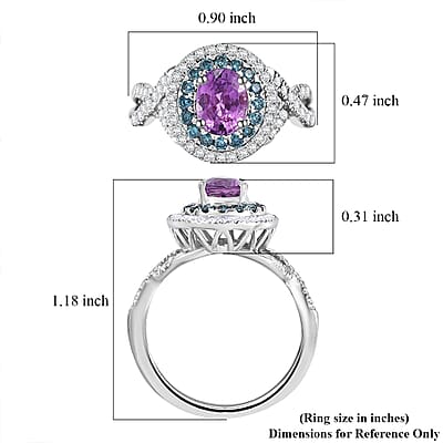 Certified & Appraised Luxoro AAA Lavender Sapphire, Blue and I2 White Diamond 2.00 ctw Ring in 14K White Gold (Size 11.0) 4.80 Grams