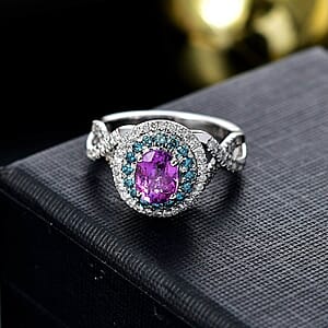 Certified & Appraised Luxoro AAA Lavender Sapphire, Blue and I2 White Diamond 2.00 ctw Ring in 14K White Gold (Size 12.0) 4.80 Grams