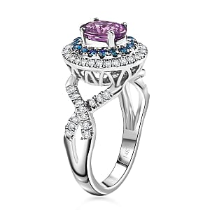 Certified & Appraised Luxoro AAA Lavender Sapphire, Blue and I2 White Diamond 2.00 ctw Ring in 14K White Gold (Size 12.0) 4.80 Grams