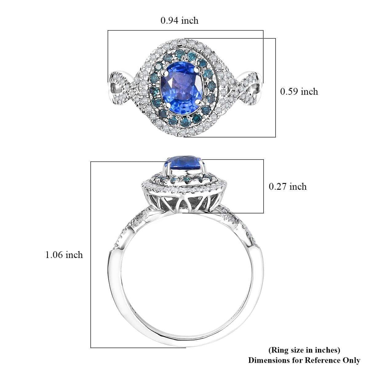 Certified & Appraised Luxoro AAA Ceylon Blue Sapphire, Blue and I2 White Diamond 1.70 ctw Ring in 14K White Gold (Size 7.5) 4.60 Grams image number 5