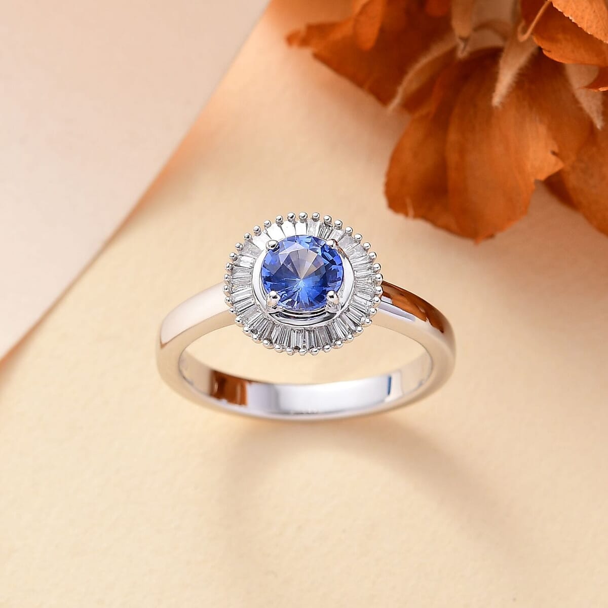 Certified & Appraised AAA Ceylon Blue Sapphire and G-H I2 Diamond 1.02 ctw Halo Ring in 14K White Gold (Size 5.0) 4.25 Grams image number 1