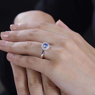 Luxoro AAA Ceylon Blue Sapphire, Diamond Halo Ring in 14K White Gold 1.02 ctw (Size 5.0)