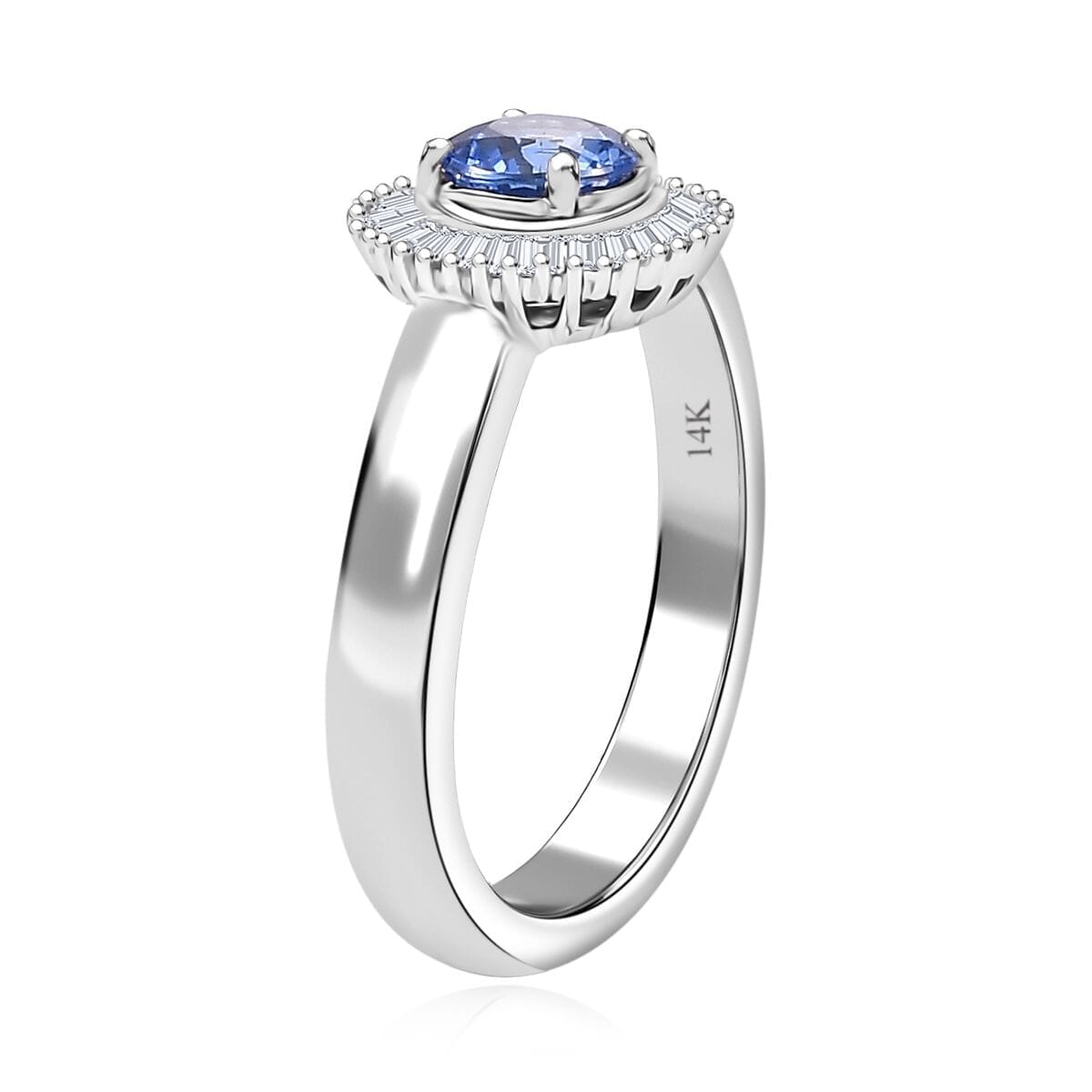 Certified & Appraised AAA Ceylon Blue Sapphire and G-H I2 Diamond 1.02 ctw Halo Ring in 14K White Gold (Size 5.0) 4.25 Grams image number 3