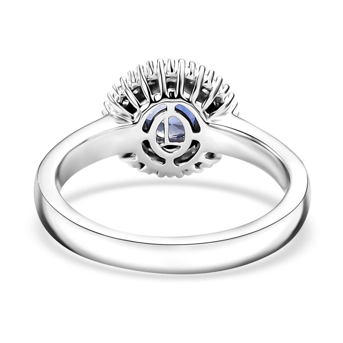 Certified & Appraised AAA Ceylon Blue Sapphire and G-H I2 Diamond 1.02 ctw Halo Ring in 14K White Gold (Size 5.0) 4.25 Grams image number 4
