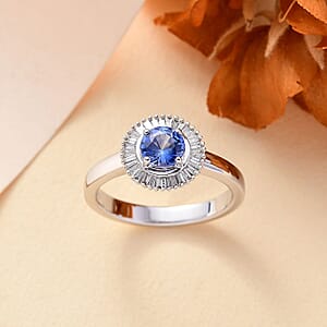 Luxoro AAA Ceylon Blue Sapphire, Diamond Halo Ring in 14K White Gold 1.02 ctw (Size 7.5)