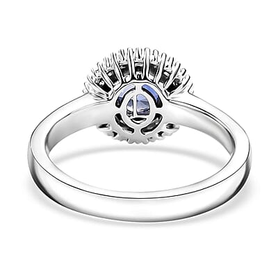 Luxoro AAA Ceylon Blue Sapphire, Diamond Halo Ring in 14K White Gold 1.02 ctw (Size 12.0)