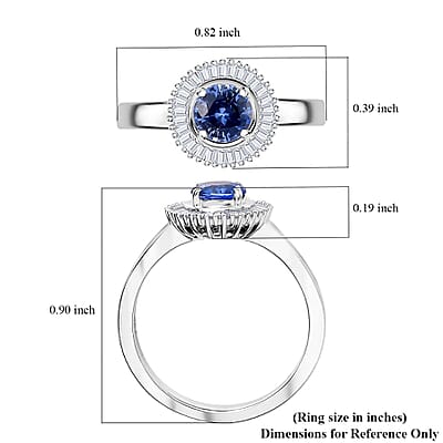 Luxoro AAA Ceylon Blue Sapphire, Diamond Halo Ring in 14K White Gold 1.02 ctw (Size 12.0)