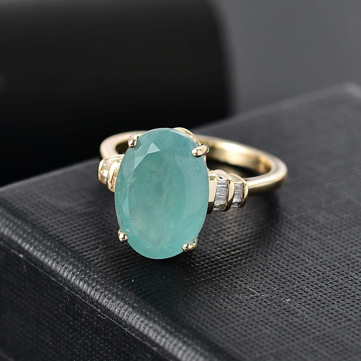 Luxoro Premium Grandidierite and G-H I2 Diamond 6.20 ctw Ring in 10K Yellow Gold (Size 11.0) image number 1