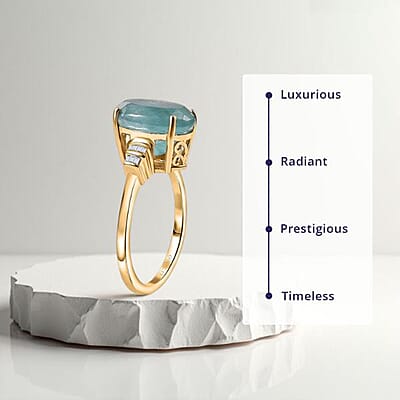 Luxoro Premium Grandidierite and G-H I2 Diamond 6.20 ctw Ring in 10K Yellow Gold (Size 11.0)
