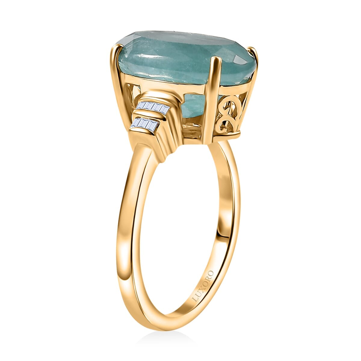 Luxoro Premium Grandidierite and G-H I2 Diamond 6.20 ctw Ring in 10K Yellow Gold (Size 11.0) image number 3