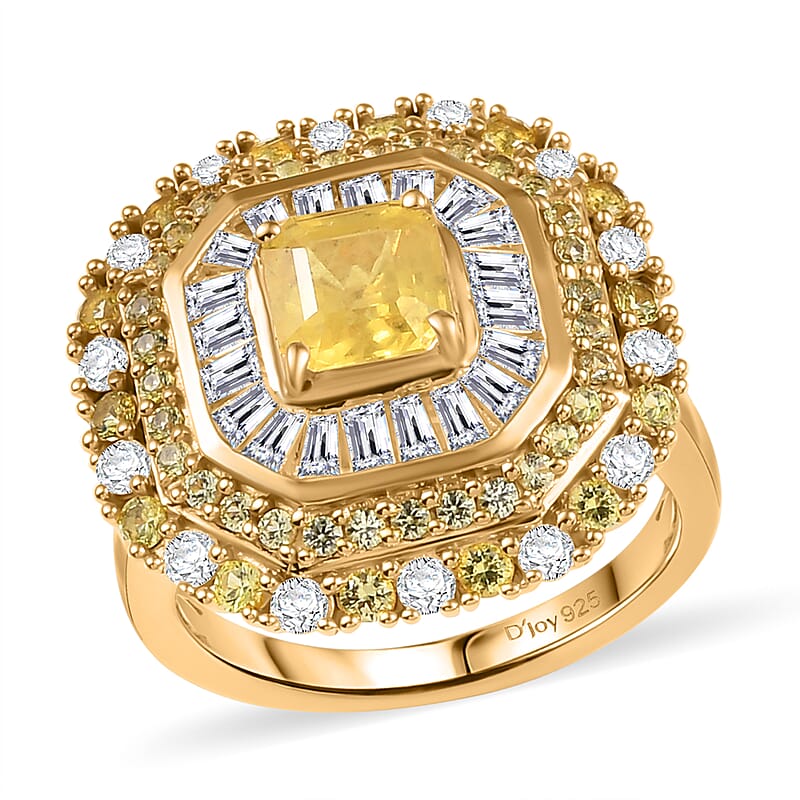 D'Joy Premium Madagascar Yellow Sapphire and Moissanite 3.65 ctw Majesty Ring in 18K Vermeil Yellow Gold Over Sterling Silver (Size 10.0)