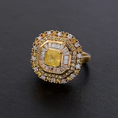 D'Joy Premium Madagascar Yellow Sapphire and Moissanite 3.65 ctw Majesty Ring in 18K Vermeil Yellow Gold Over Sterling Silver (Size 10.0)