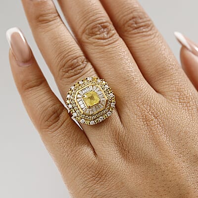 D'Joy Premium Madagascar Yellow Sapphire and Moissanite 3.65 ctw Majesty Ring in 18K Vermeil Yellow Gold Over Sterling Silver (Size 10.0)
