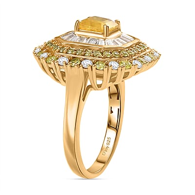 D'Joy Premium Madagascar Yellow Sapphire and Moissanite 3.65 ctw Majesty Ring in 18K Vermeil Yellow Gold Over Sterling Silver (Size 10.0)