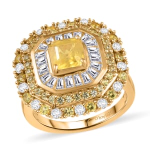 Premium Madagascar Yellow Sapphire and Moissanite 3.65 ctw Majesty Ring in 18K Vermeil Yellow Gold Over Sterling Silver (Size 7.0)