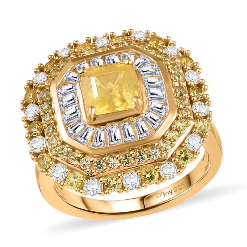 D'Joy Premium Madagascar Yellow Sapphire and Moissanite 3.65 ctw Majesty Ring in 18K Vermeil Yellow Gold Over Sterling Silver (Size 8.0)