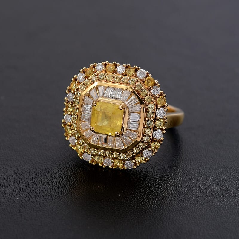 D'Joy Premium Madagascar Yellow Sapphire and Moissanite 3.65 ctw Majesty Ring in 18K Vermeil Yellow Gold Over Sterling Silver (Size 8.0)