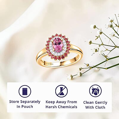 Luxoro 10K Rose Gold Premium Pink Calabar Tourmaline, Padparadscha Sapphire and White Diamond (I2) (0.10) Ring (Size 11.0) 1.35 ctw